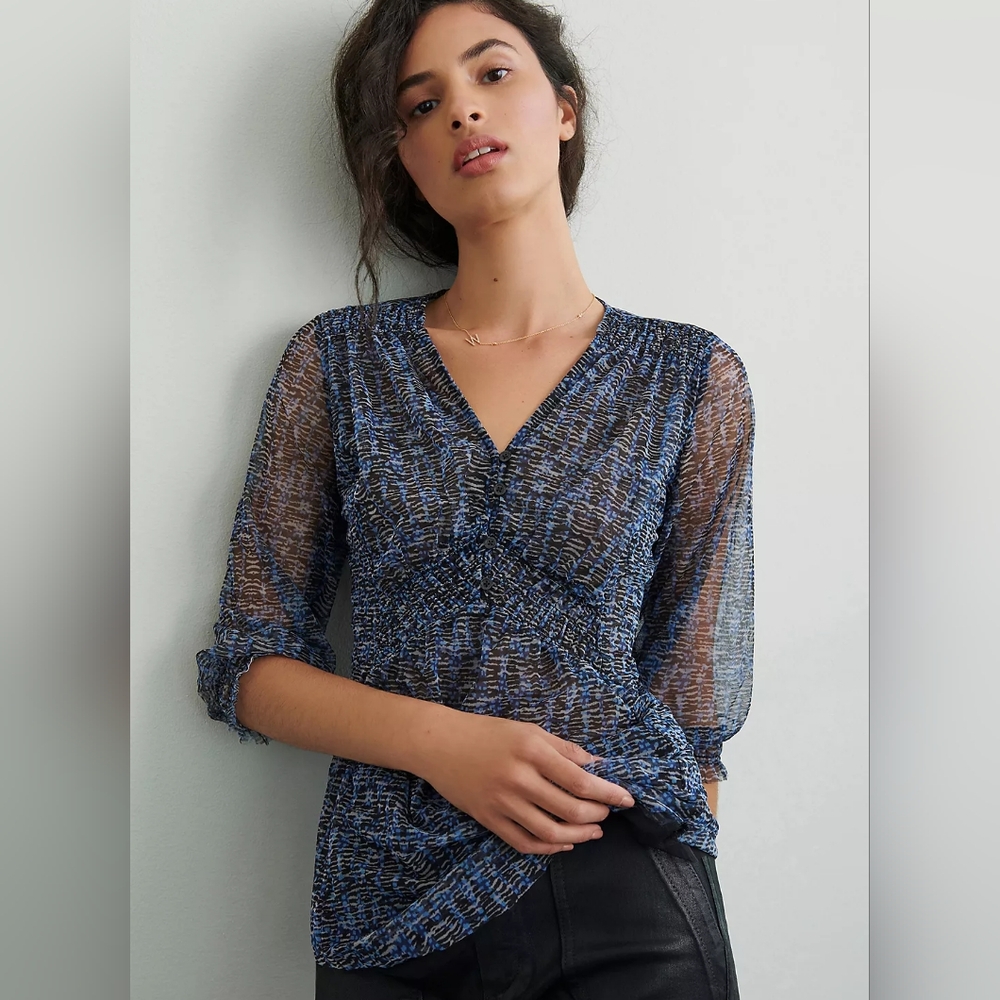 NWT Anthropologie Gretchen Smocked Tunic 3/4 Sleeves